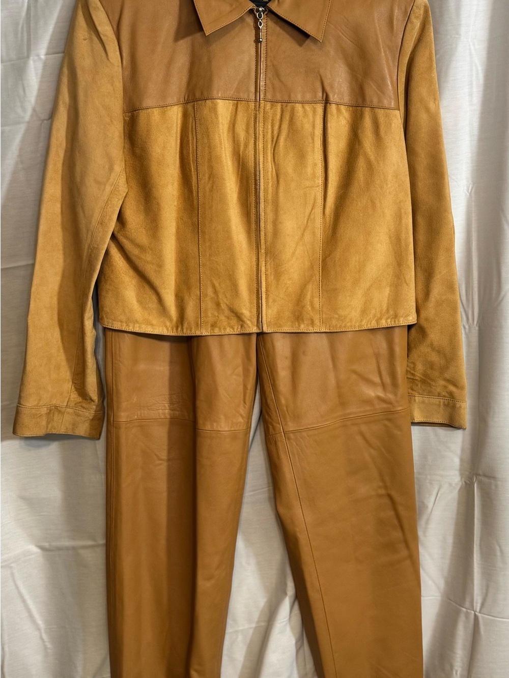 Vintage 90s Genuine Soft Leather Camel Tan Matching Jacket Pants Minimalist Y2K